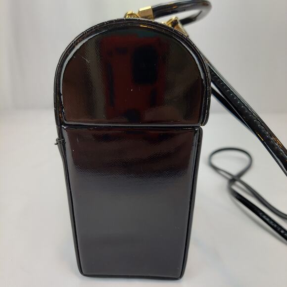 Vintage La Regale 50's Lunchbox Style Black Patent Leather Handbag Shoulder Bag - Picture 5 of 9